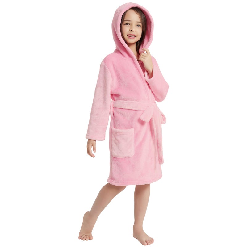 V.&GRIN Girls Fleece Robe, Plush Hooded Soft Fuzzy Warm Fluffy Bathrobe for Kids 5-14 Yearsï¼ˆPink7-8 - Image 1